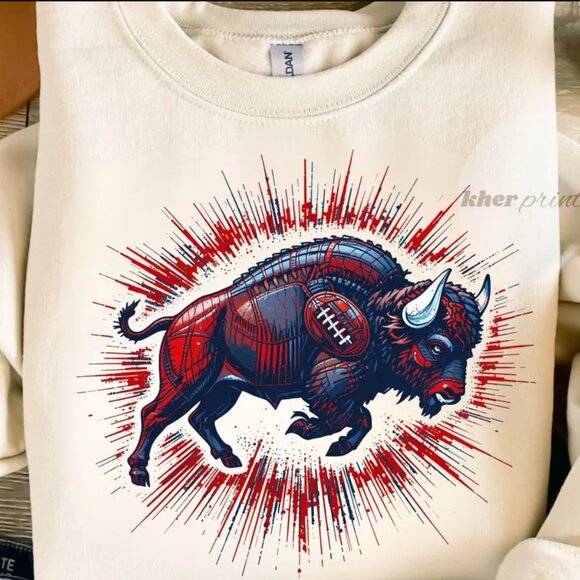 Buffalo Bills Bill Buffalo New York Buffalo Shirt Sweatshirt Retro Sand Color - Picture 2 of 3